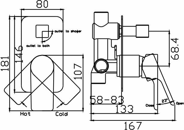 Bateau Wall Mixer With Diverter (Brushed Gun Metal) / BTWD1 (BGM ...