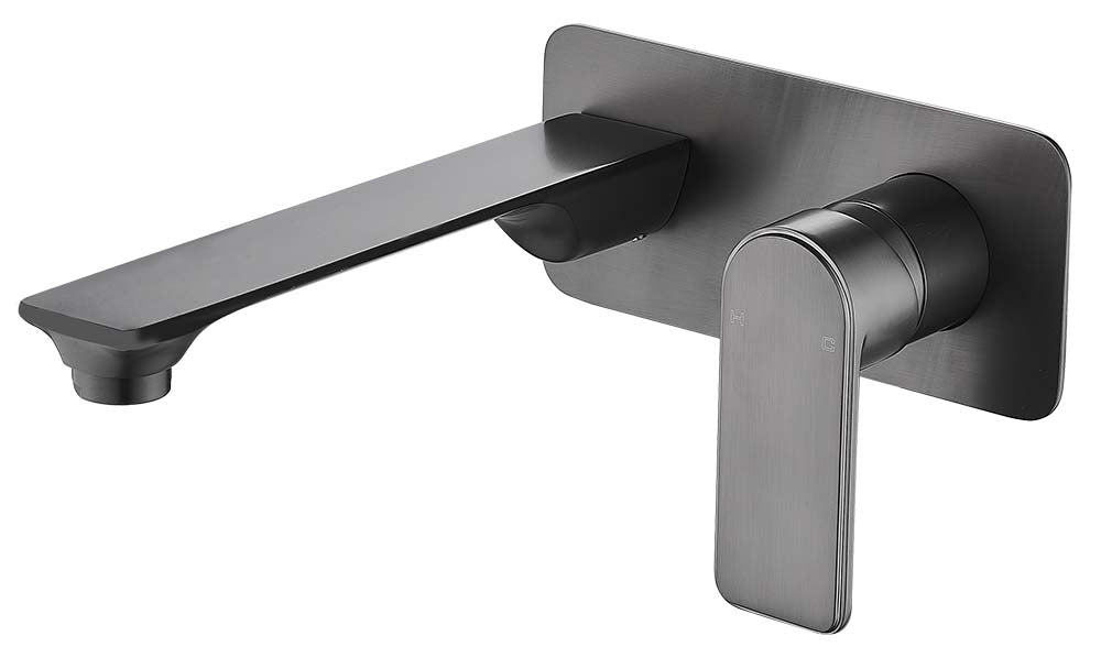 BTWS1 (BGM) / Bateau Wall Mixer With Outlet (Brushed Gun Metal) - Tapart Brushed Gunmetal Wall Mounted Basin Mixer - Bath Mixer Tap