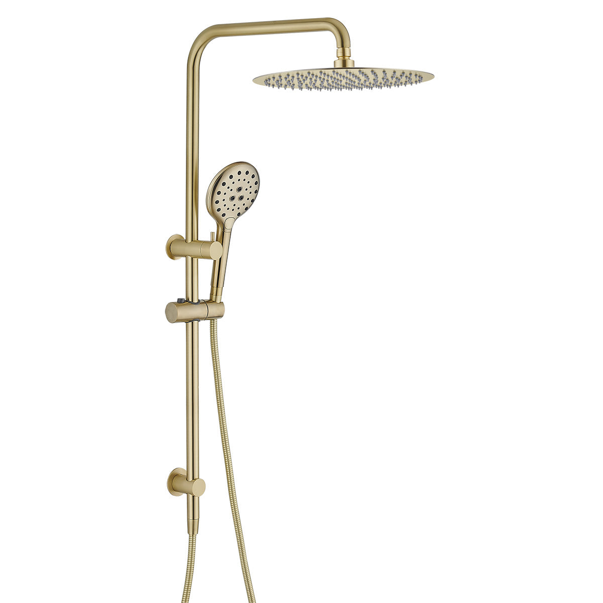 IDSSR1 (BG) / Ideal Shower System With Rail (Brushed Gold) - Hellycar Brushed Gold Dual Shower Head with Handheld Combo and Rail