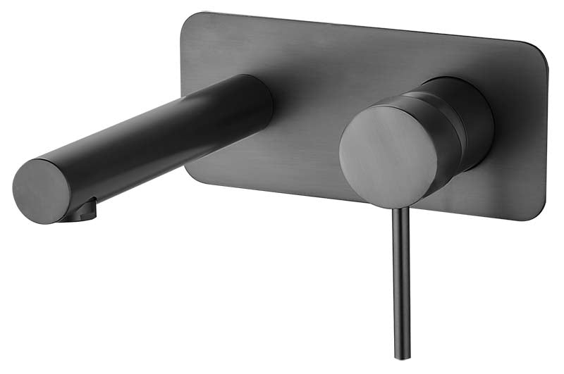 IDWS1 (BGM) / Ideal Wall Mixer With Outlet (Brushed Gun Metal) - Hellycar Brushed Gunmetal Wall Mounted Tap - Gunmetal Taps 